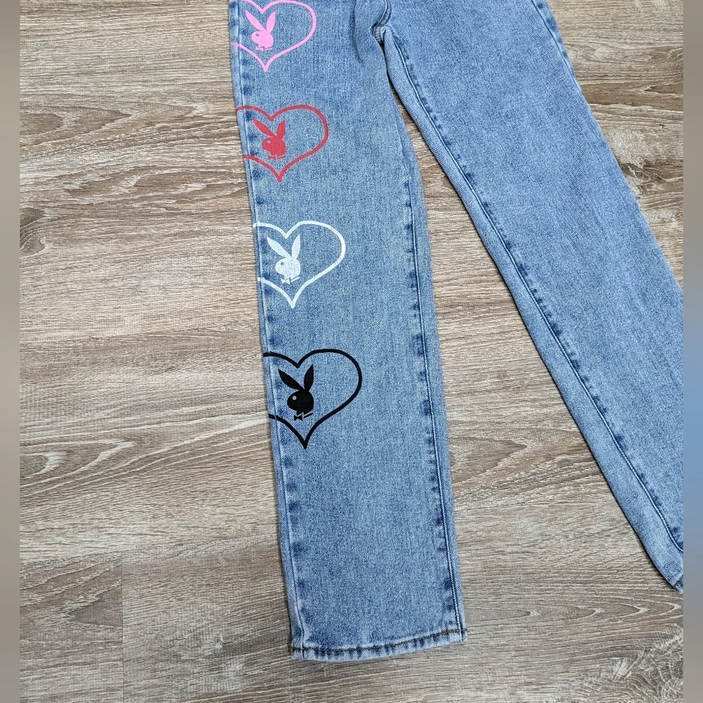 Playboy By PacSun Medium Blue Graphic Straight Leg Jeans Button Fly Size 24